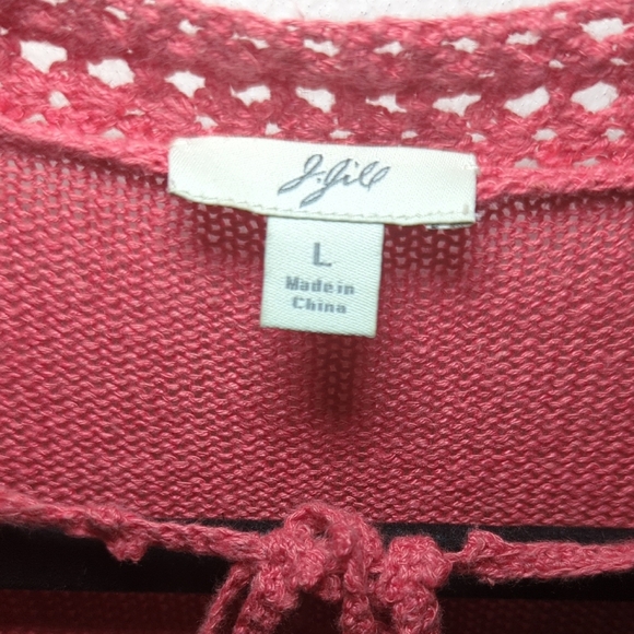 J. Jill Coral Tunic Sweater Crochet Oversized Linen-Cotton Blend Women's Size L - Picture 2 of 6